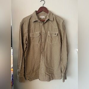 Blue Ranchwear Khaki Gingham Western Pearl Snap Shirt L